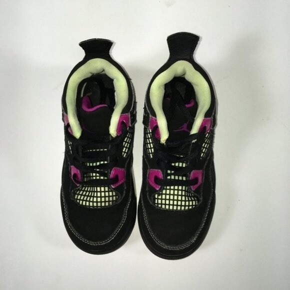 NIke Air Jordan Retro 4 Exclusive Fuchsia Lime Girl’s Basketball Shoes Size 10 - Picture 2 of 5